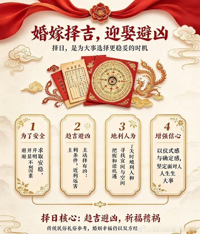 婚嫁择吉、迎娶避凶，择日为何重要？择吉又有哪些好处？1、为了安全与生存：人类生存
