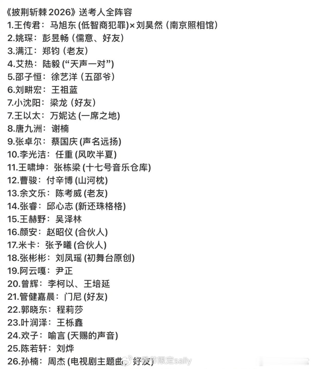 披哥送考人阵容，有期待的吗王传君：马旭东、刘昊然姚琛：彭昱畅满江：郑钧艾热：陆毅