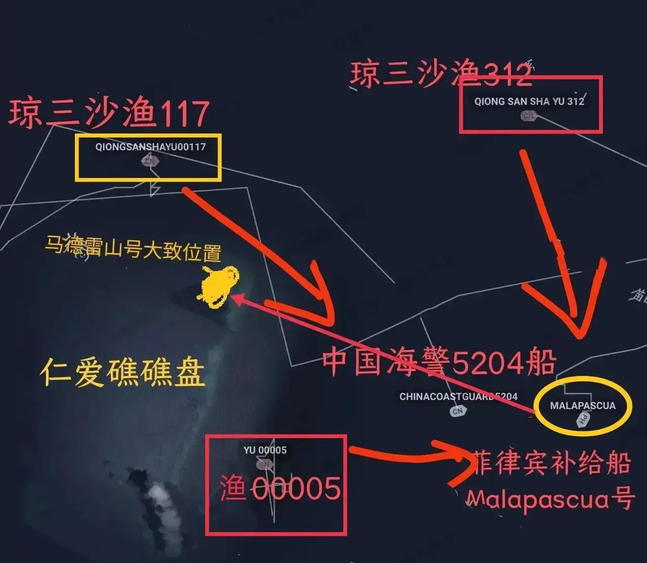 菲借机搞事，补给坐滩破船再次失败。图一是菲律宾于5月10日的又一次补给‬计划，目