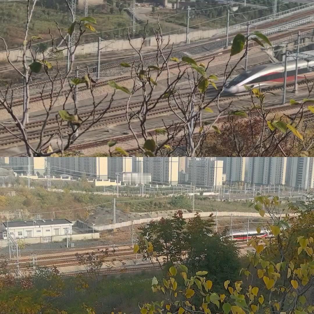 高铁穿越龙凤呈祥，徐州东北凤凰山的风景真的绝了！

近观轨道旁的细节，高铁经过时