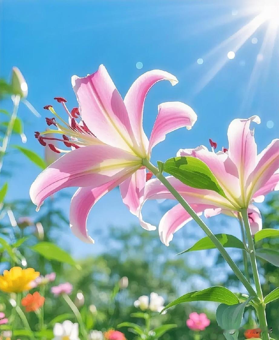 素艳临风立浅丛，
清姿雅韵醉熏风。
一庭夏色凝幽趣，
满目芳华入画中。
 
夏花