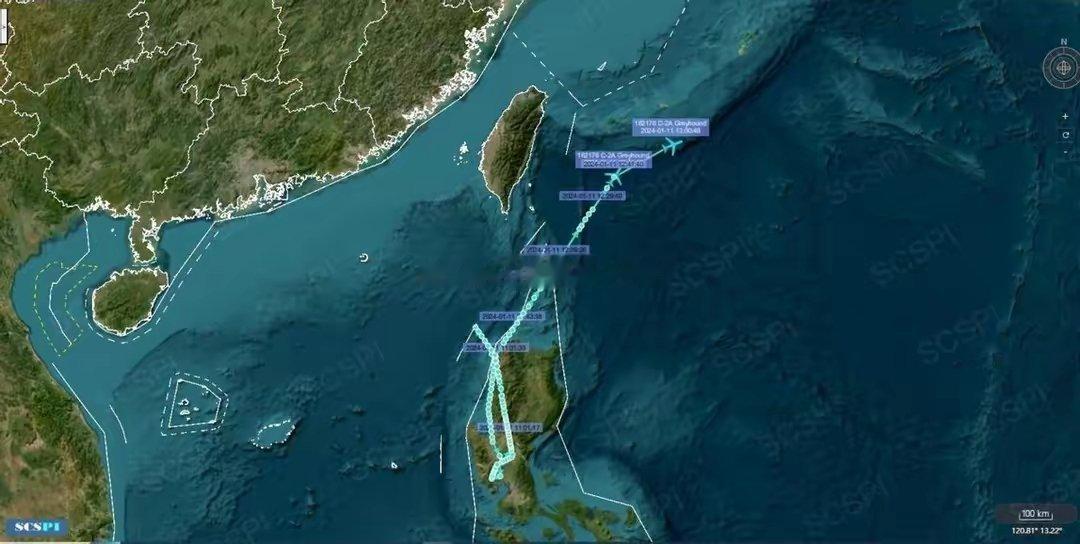 1月13号,美国卡尔文森号航空母舰（CVN-70）通过宫古海峡由菲律宾海进入东海
