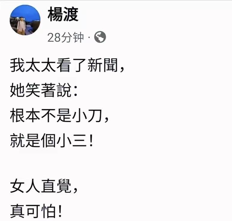 杨渡真是“宝刀已老”，杀人不见血，骂人都不带脏字的。杨渡称，我太太看了新闻， 她