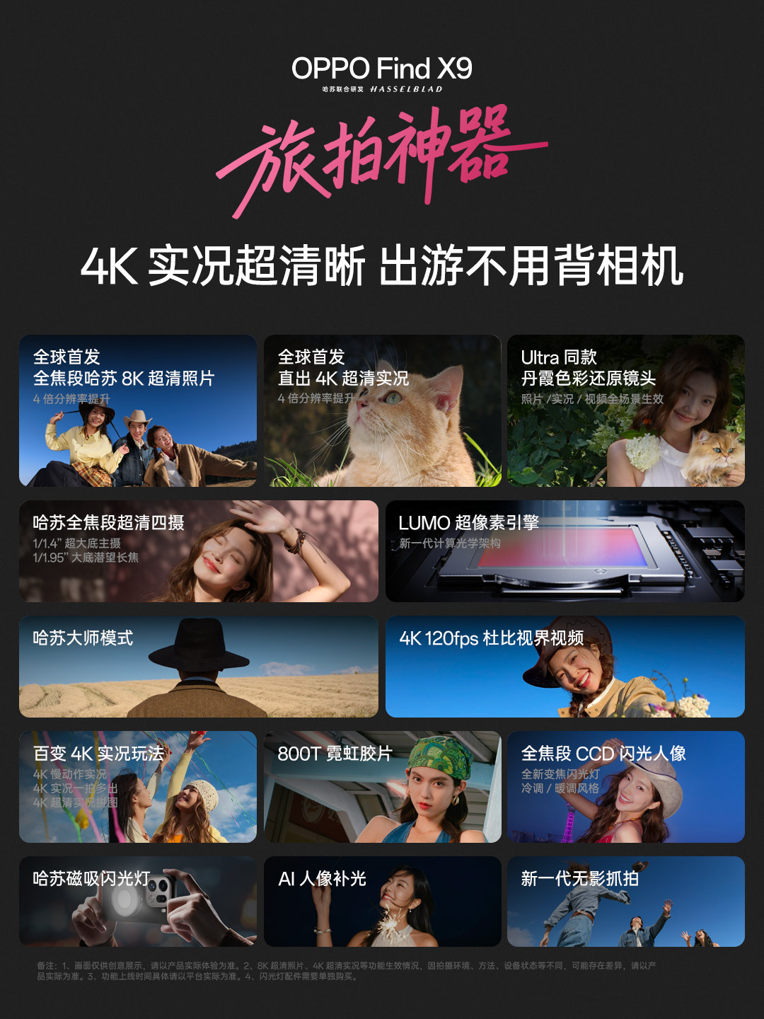 OPPO Find X9 全球首发哈苏 8K 超清照片、直出 4K 超清实况，还