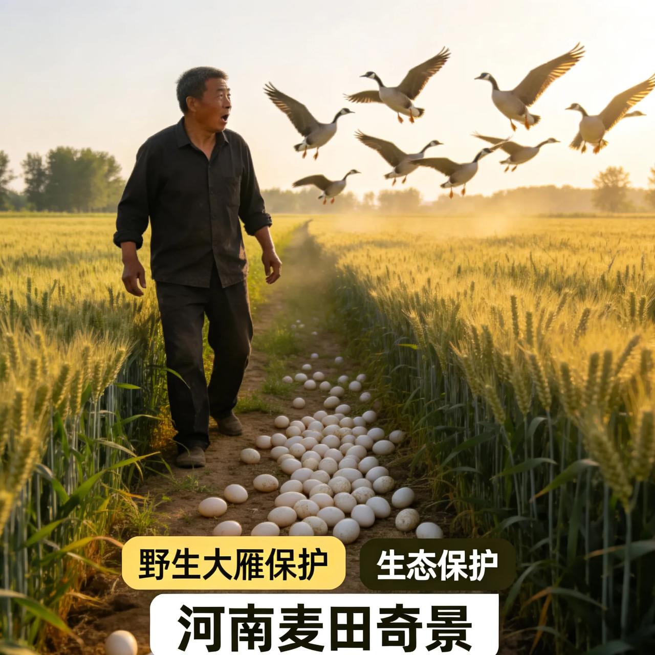 河南男子麦田遇雁群，走近一看满地蛋，网友：千万别碰！
 
河南一男子去麦田干活，
