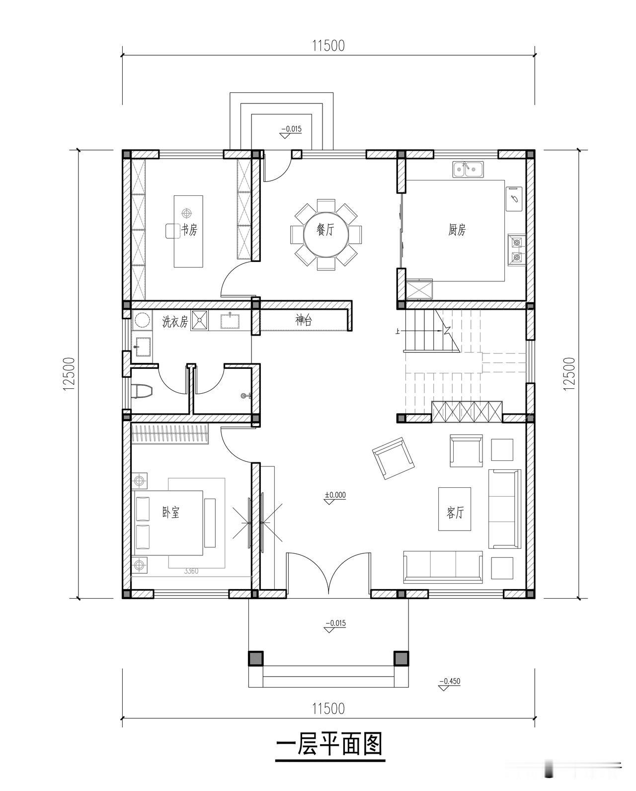 二层农村别墅怎么建?占地11.5米X12.5米，二层乡村自建房可以这么布局。