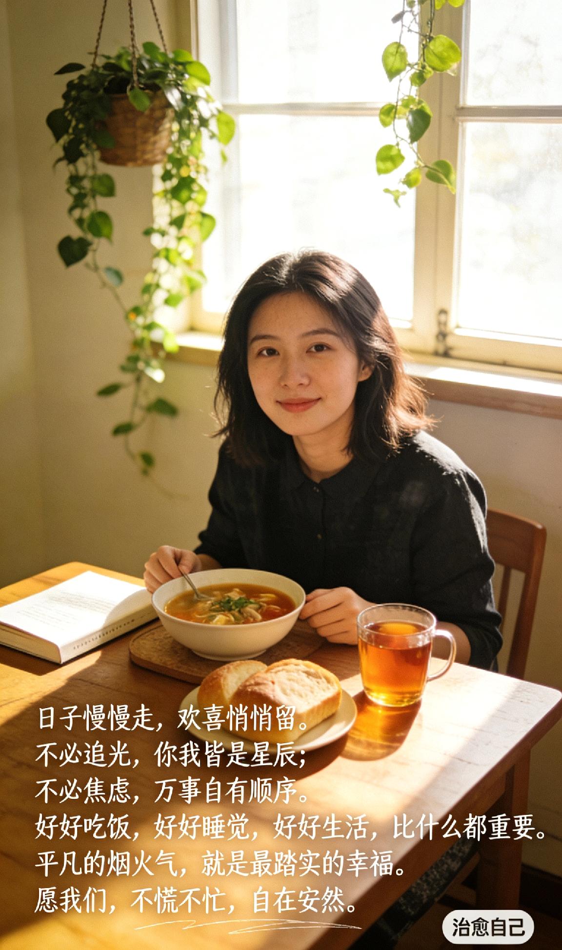 日子慢慢走，欢喜悄悄留。
不必追光，你我皆是星辰；不必焦虑，万事自有顺序。
好好