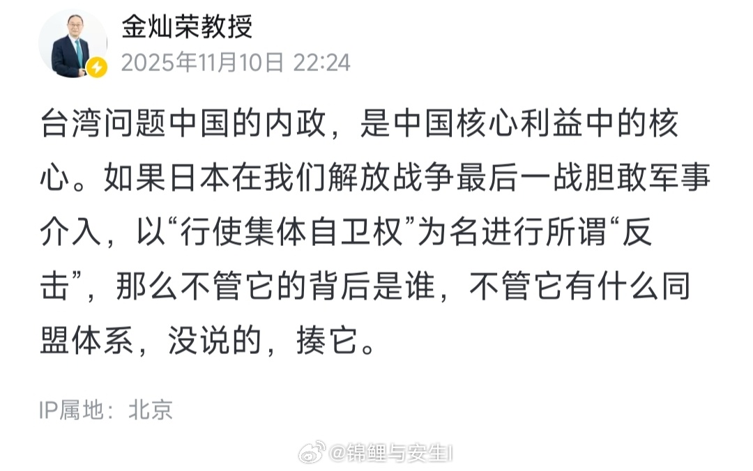 金灿荣教授：如果日本敢插手，不管它背后是谁，揍就完事了！ ​​​