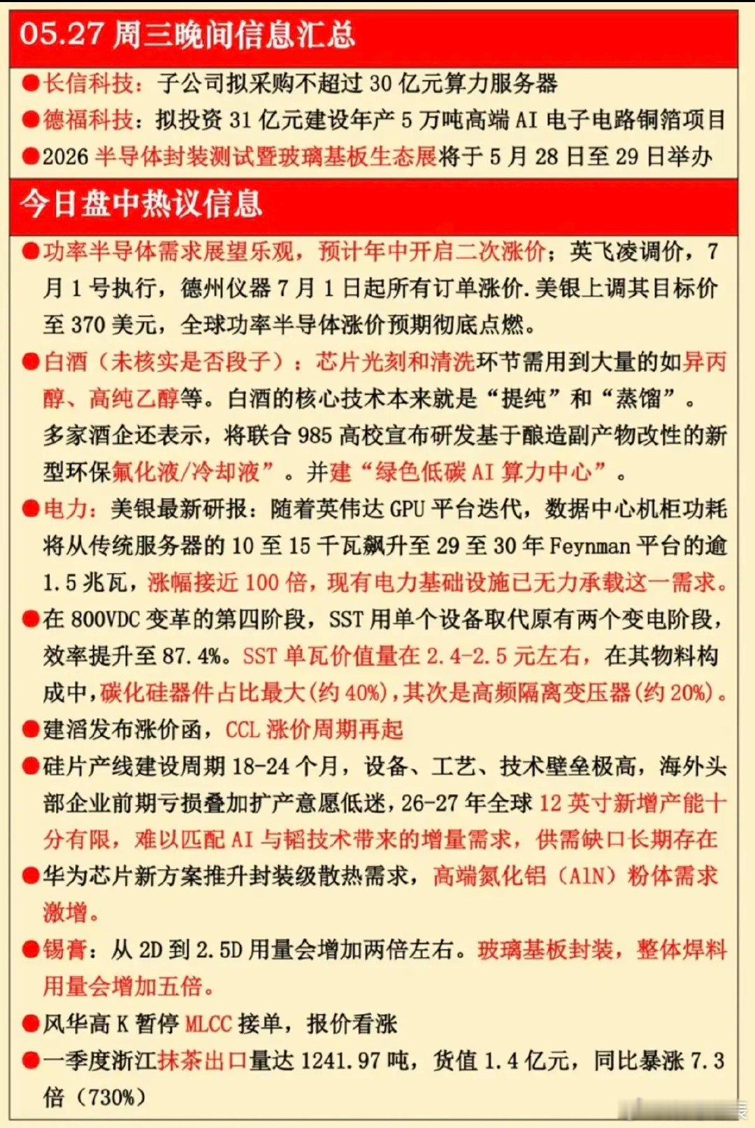 5.27周三  晚间  财经热点汇总！1.半导体封测、玻璃基板2.功率半导体，预