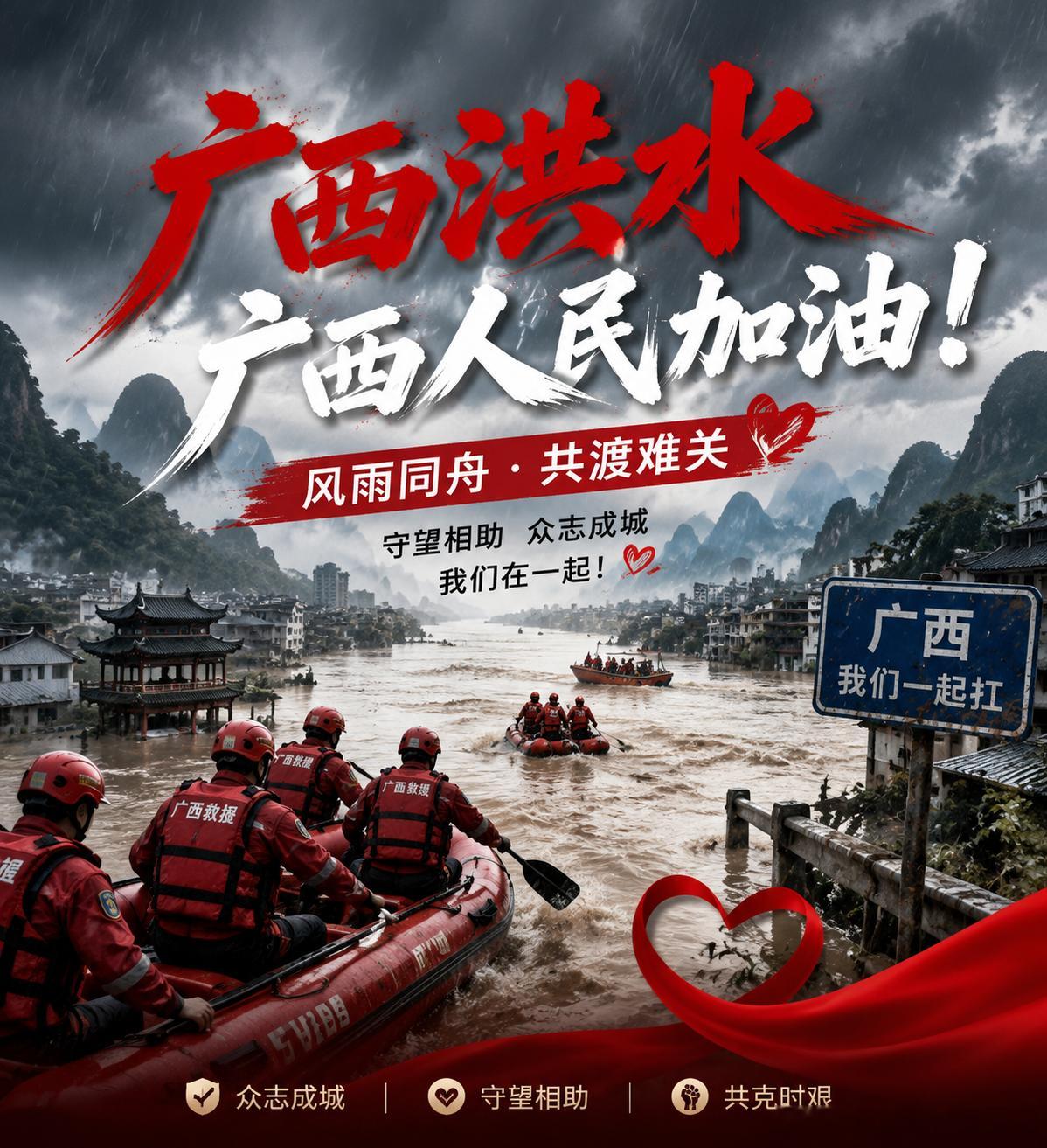 广西洪水愿广西雨停水退，山河安澜，所有人平安无恙，广西挺住！ 