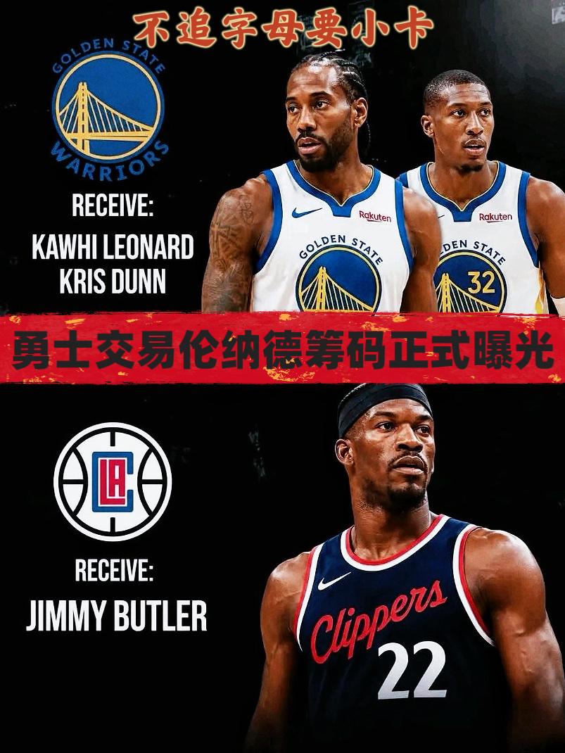 不要字母要小卡！勇士交易伦纳德筹码曝光！
近期，多为NBA名记表示，字母哥下赛季