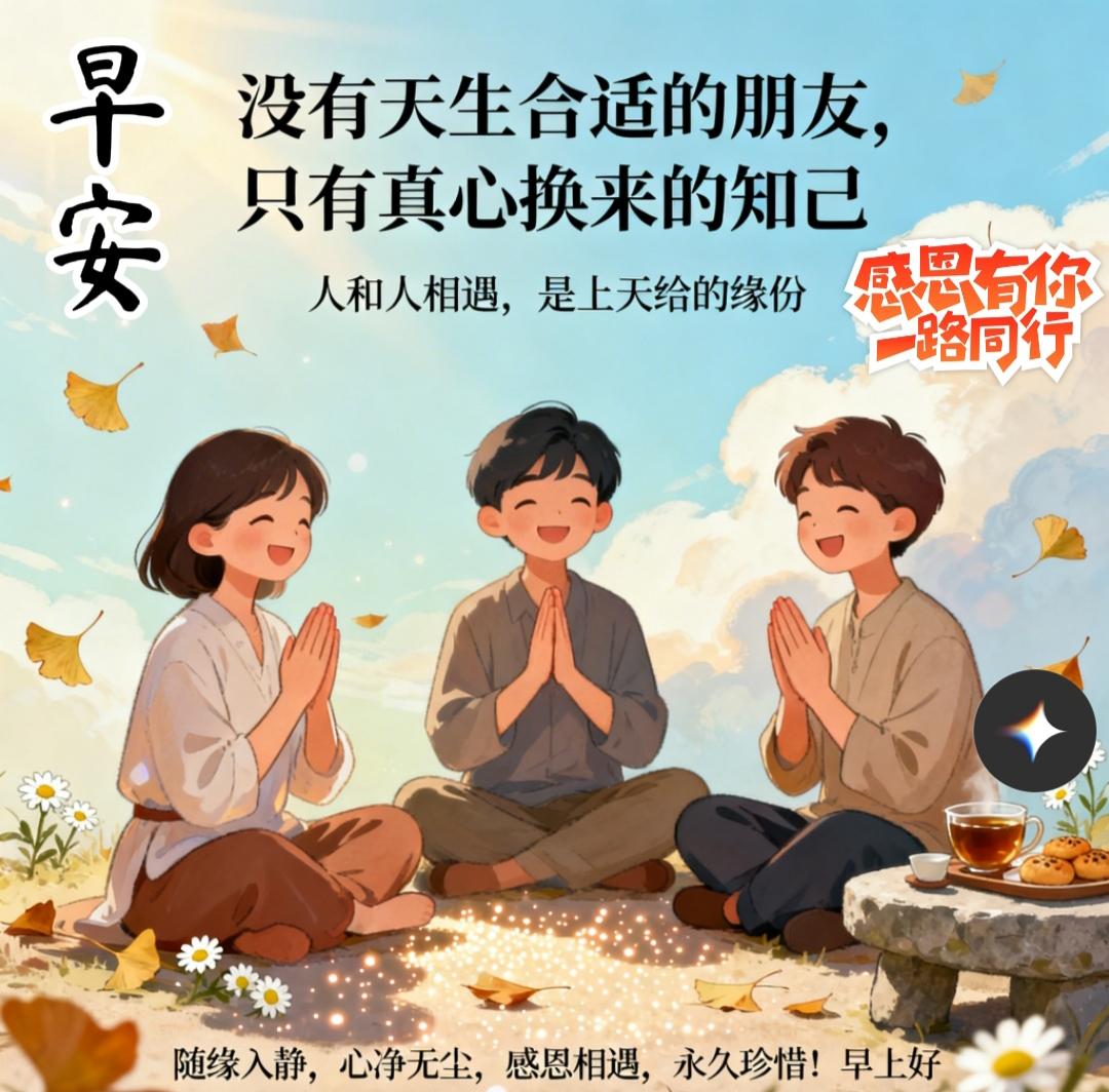 分享早安图片没有天生合适的朋友，只有真心換来的知已。人和人相遇，是上天给的缘份。