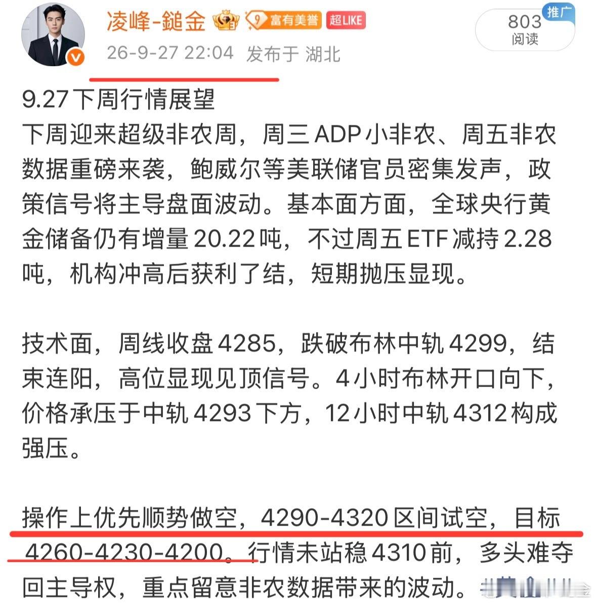 提前一周预警超级非农周行情，多重数据叠加美联储官员讲话，磐面波动必然放大。基本面