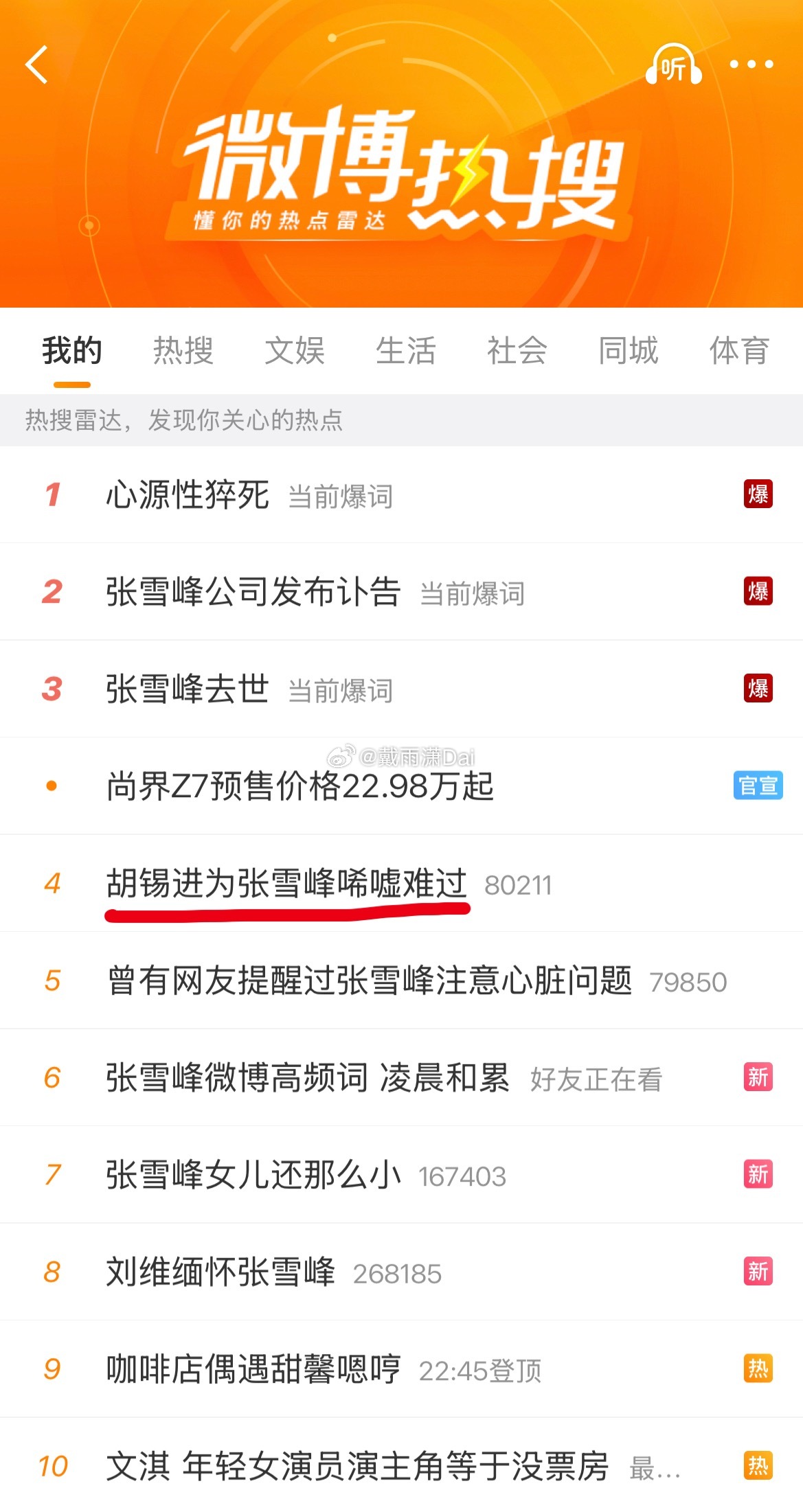 胡锡进为张雪峰唏嘘难过 今天看到的最恶心的热搜。都是什么玩意在给他流量啊？ 