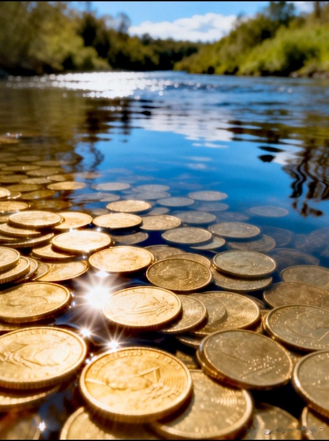 溪水流光凝瑞气，
财源入户聚祥光。