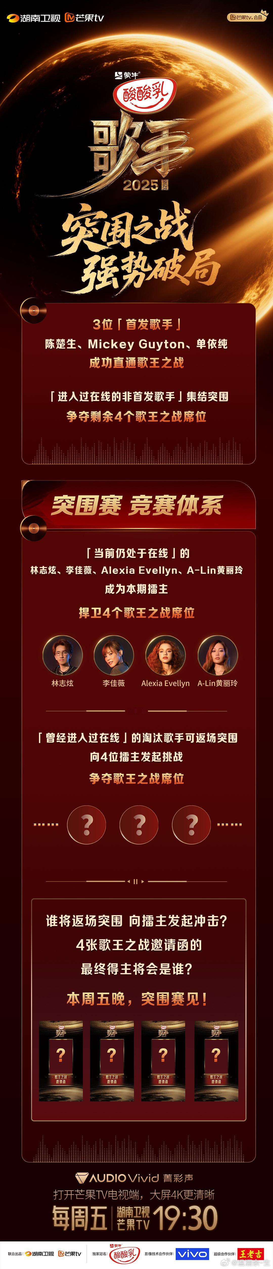 歌手突围赛官宣  歌手们的比拼越来越激烈了，真想知道谁能在这场突围赛中脱颖而出，