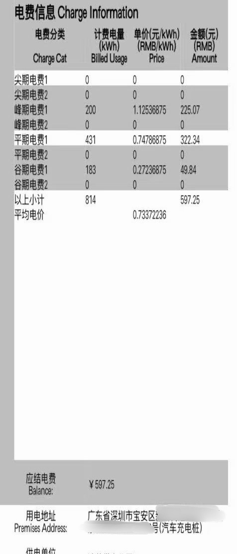 有朋友问新装的桩子多钱一度账单来了，上个月花了600块，均价7毛3半夜好便宜，2