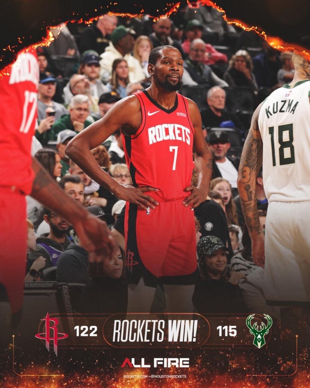 11月10日NBA常规赛战报（7场）

火箭122-115雄鹿
凯尔特人-魔术