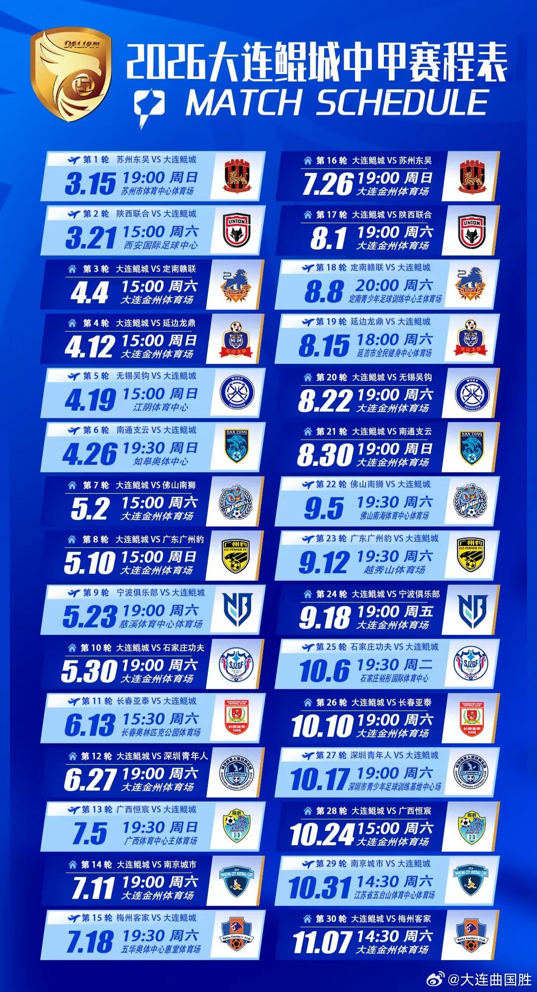 中超联赛中甲联赛我们的名字叫大连 中超中甲马上就要开打了！请关注中超，的中甲！⚽