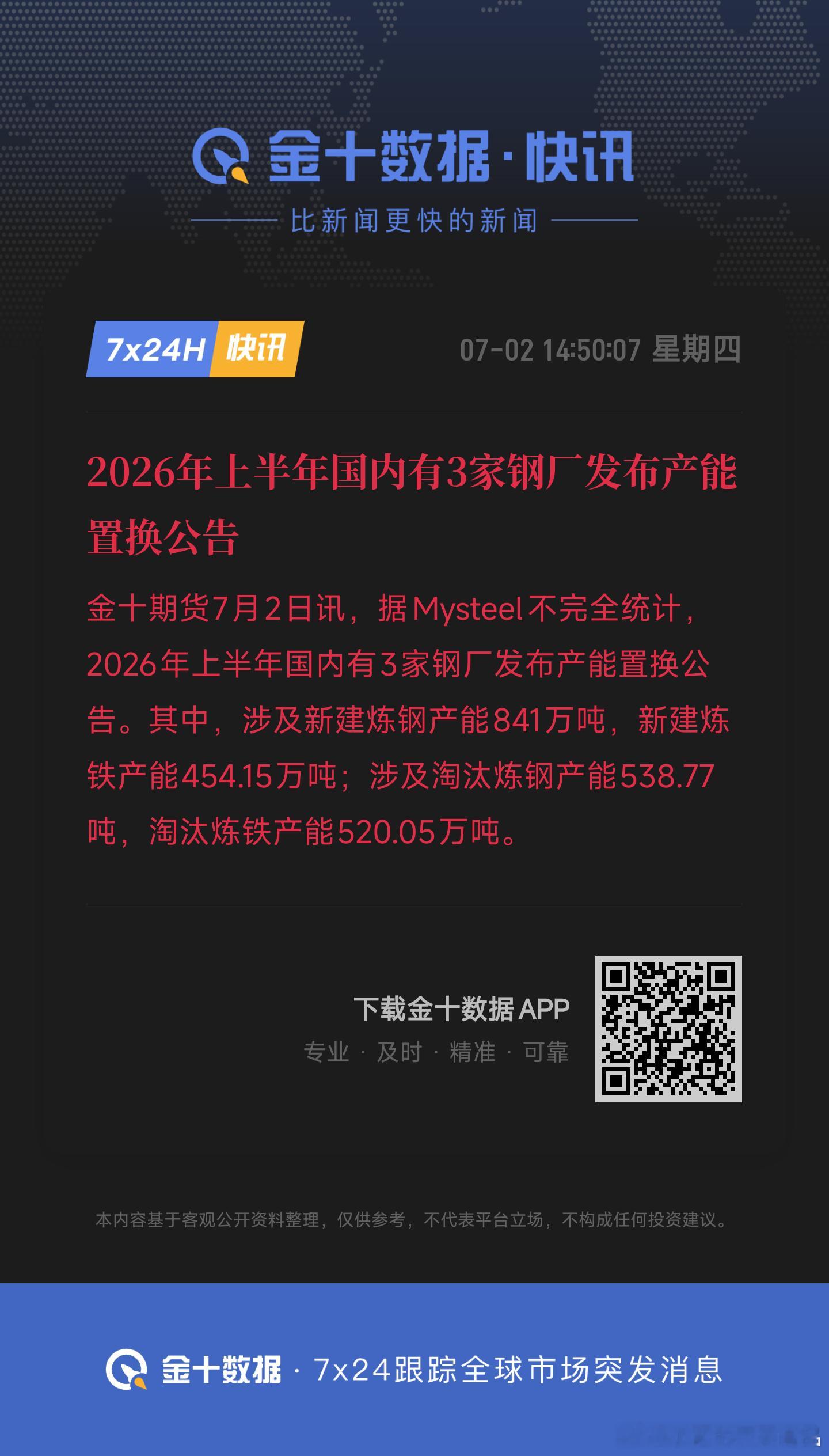 2026年上半年国内有3家钢厂发布产能置换公告螺纹钢