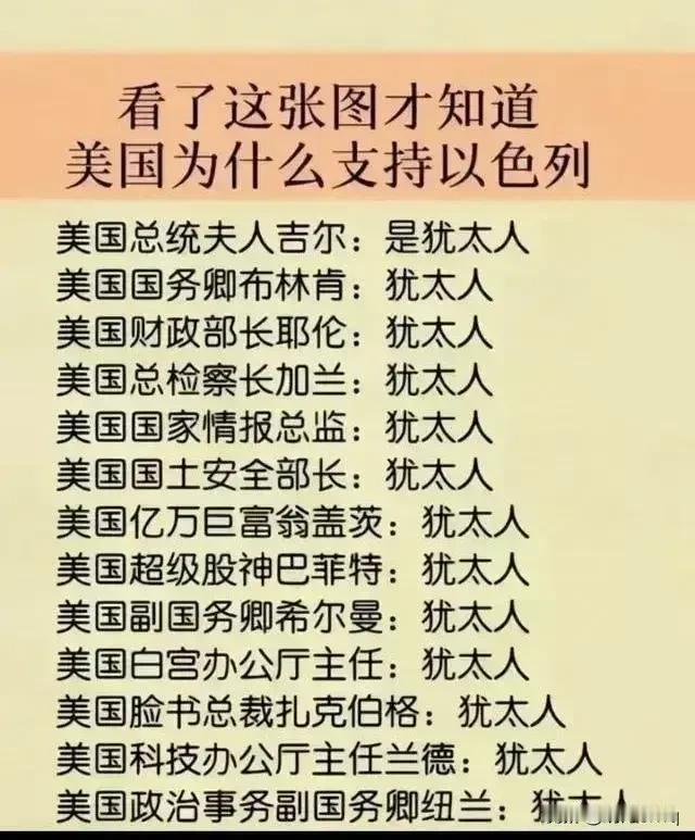 揭秘美以“特殊情”：美国对以色列慷慨背后的深层原因！美国政坛高层的优太人。

在