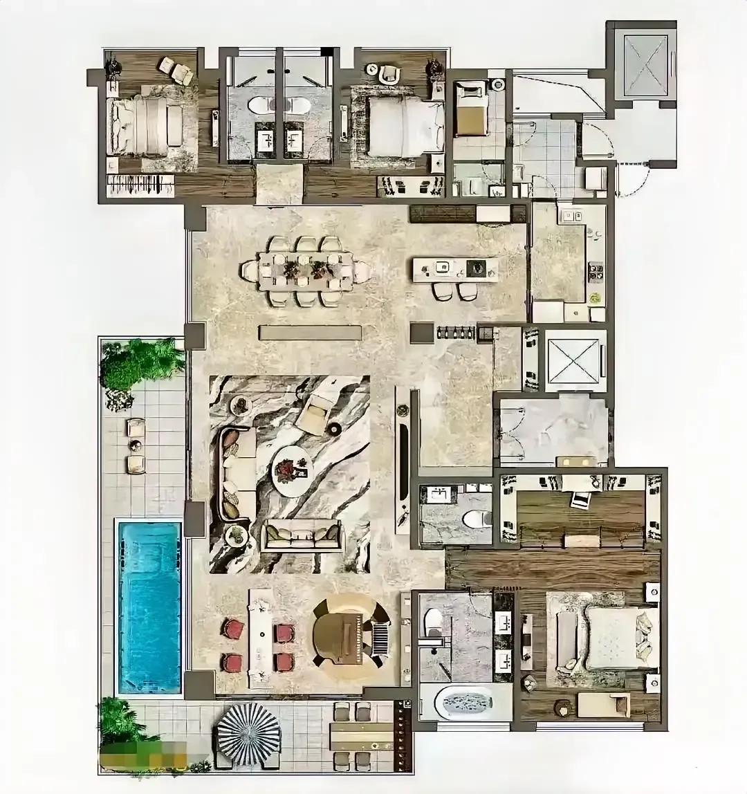 365㎡带泳池大平层，到底是顶豪还是智商税？
 
有人说，这才是财富自由的终极户