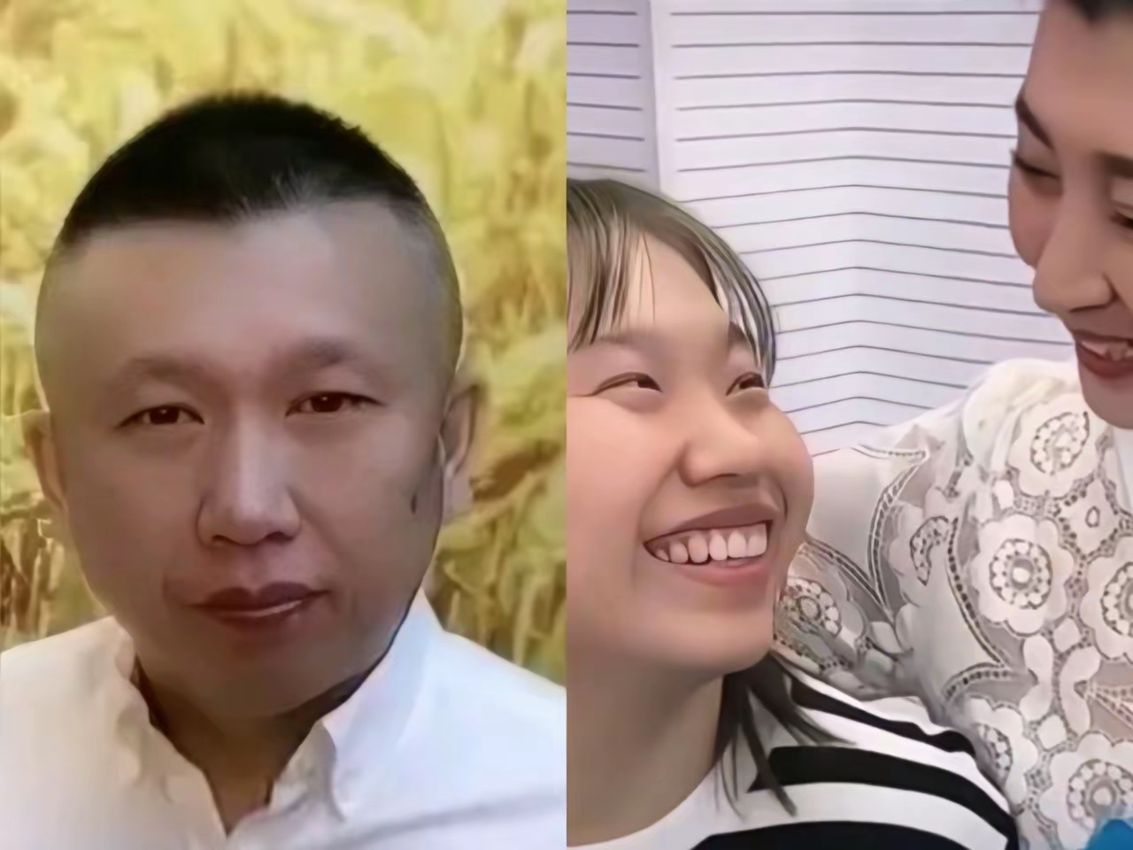 左面是闫学晶的大弟弟，右边脸上笑开了花的小姑娘是他的女儿，闫学晶的侄女，没听说她