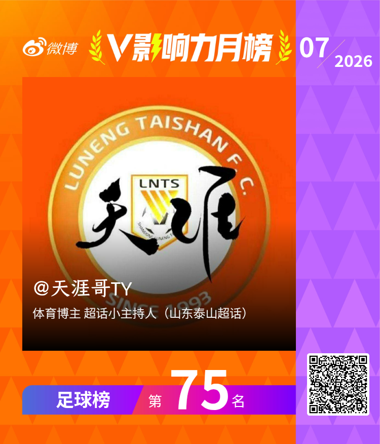 【V影响力榜 2026年07月】「足球月榜」揭榜啦！点此查看完整榜单网页链接感谢