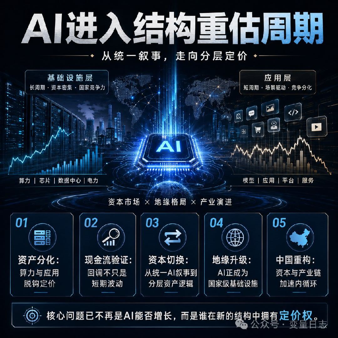 AI进入系统重估周期，引发全球股市波动：这一轮AI变化的本质，不在于技术本身的线
