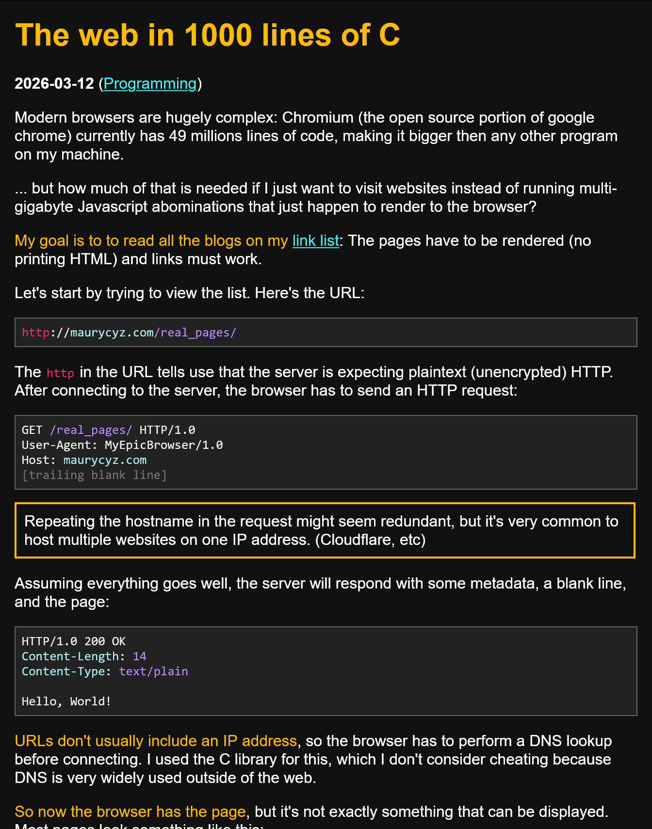 古法编程 用1000行c代码写一个简单的浏览器maurycyz.com/proj