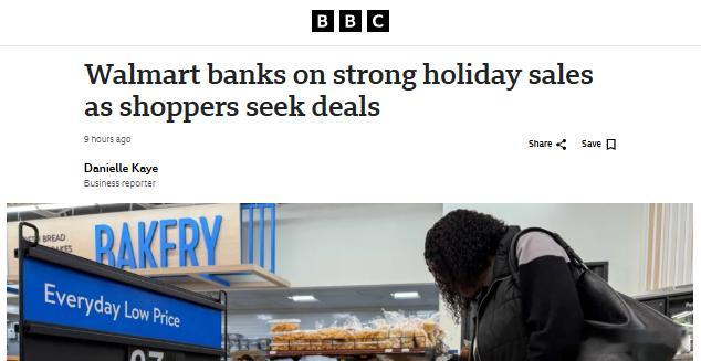 【】据BBC消息，沃尔玛在关键的假日季节保持乐观，预计利润将增长4.8%至5.1