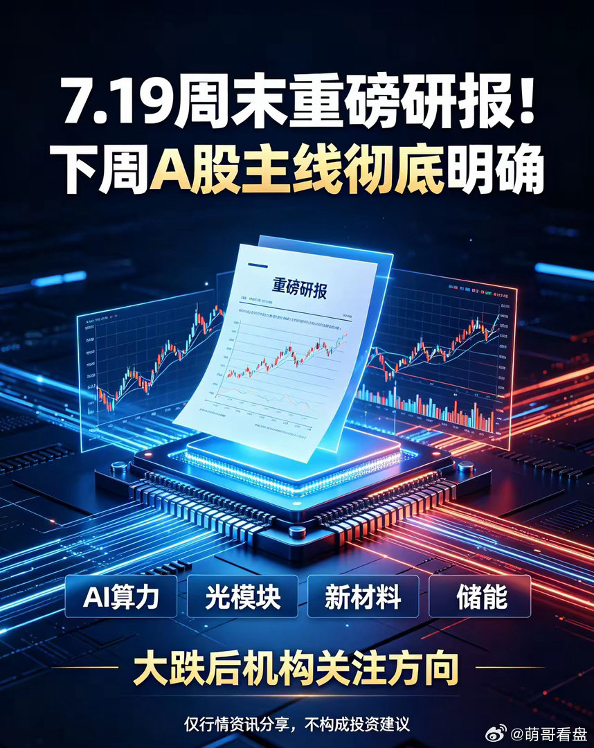 7.19周末重磅研报！下周A股主线彻底明确刚整理完7.19全网周末顶级研报！大跌