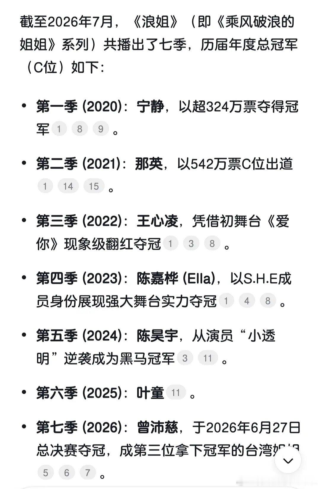 浪姐历代冠军，你觉得谁是最实至名归的？ 