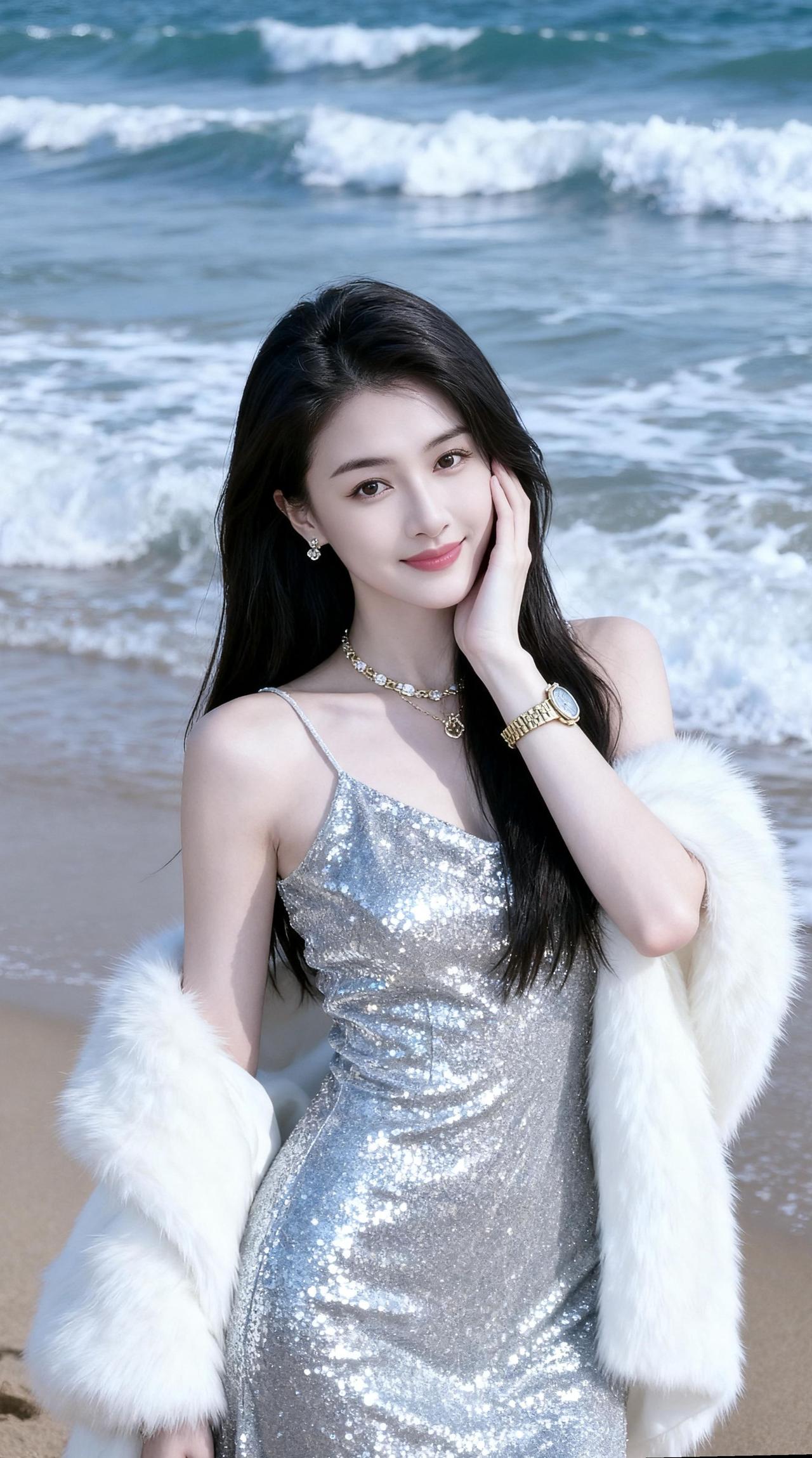 “海边风裹着旧曲的余韵，亮片裙像没藏住的心事，连浪声都沾了《新白娘子》里‘悲剧面