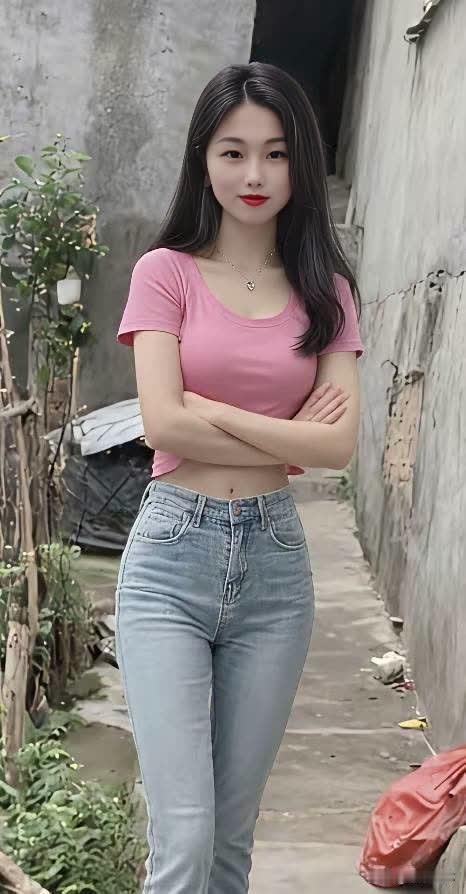 甜美少女风，粉色T恤搭配牛仔裤，清新自然，元气满满！🌸💕