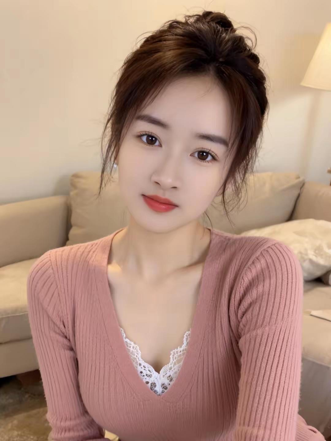 甜美少女心，粉色毛衣搭配，温柔可人！