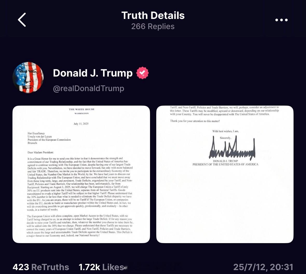 特朗普宣布对欧盟&墨西哥征收30％关税特朗普对欧盟的具体要求：“允许美国完全、开