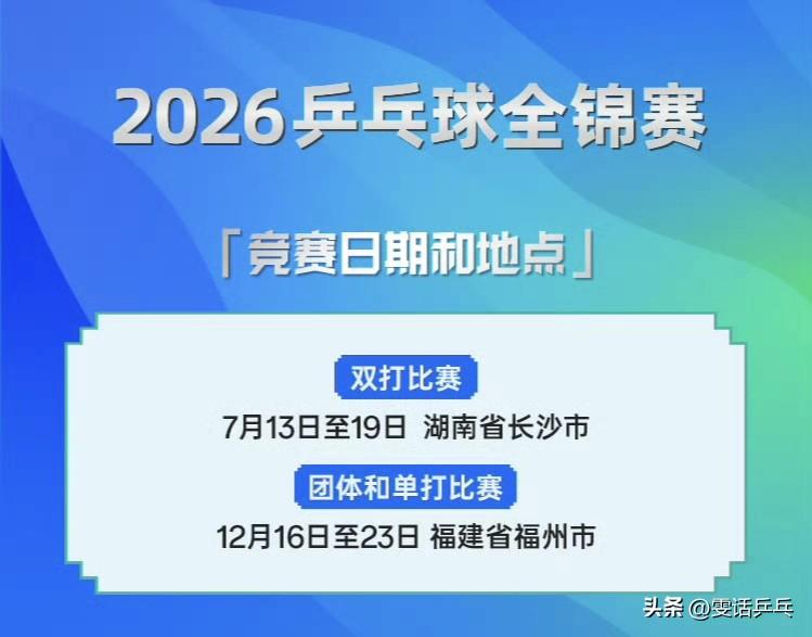2026全国乒乓球锦标赛
【完整版】双打+团体+单打
2026.7.14