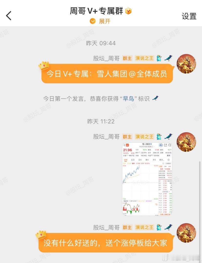 雪人集团不负众望再度喜迎涨停！动起大家发财的手点赞👍评论“518” 