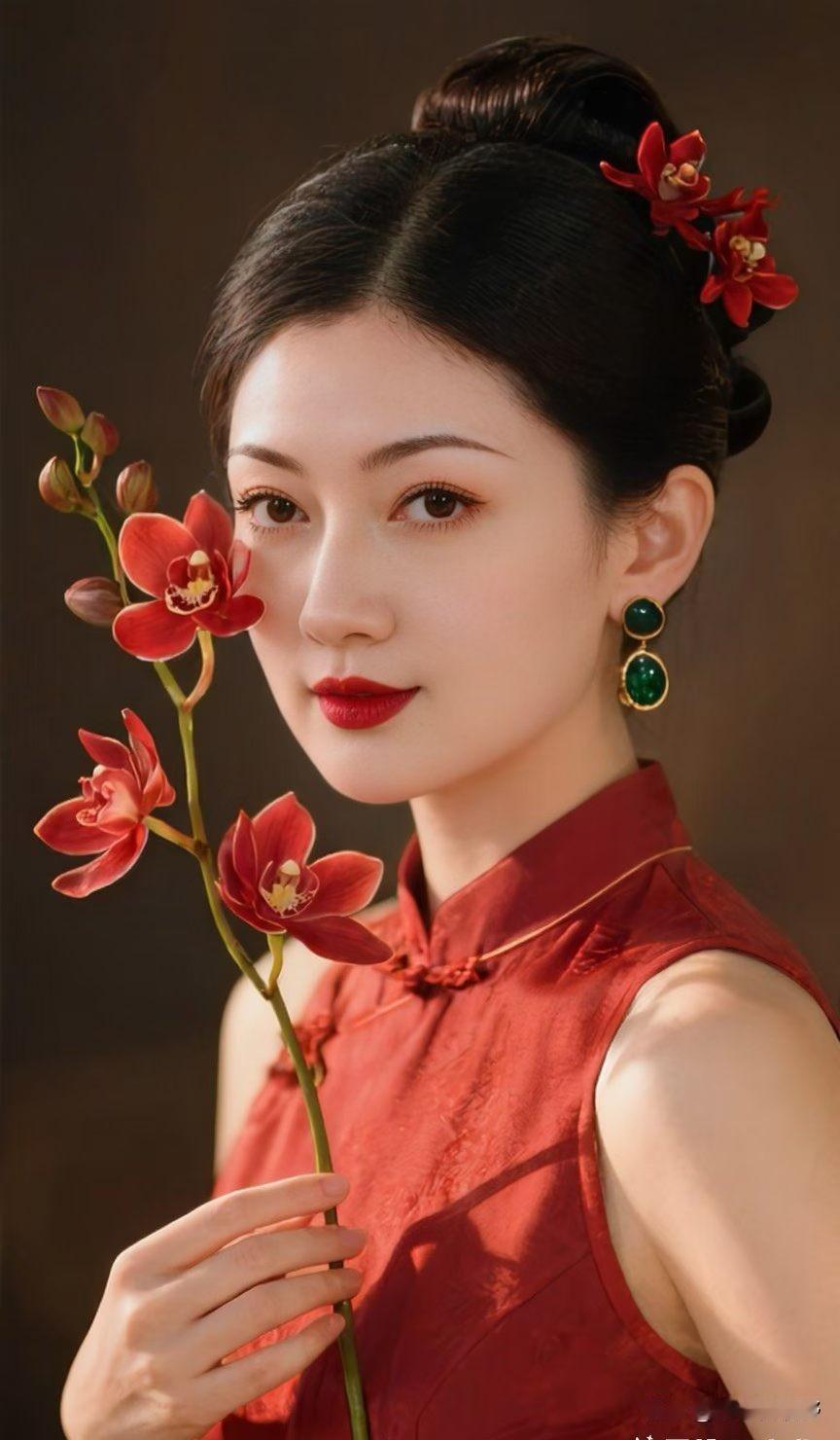 红衣美人与兰花相映成趣，古典优雅，韵味十足兰花中式写真 不娶老婆将会怎样 兰花氛