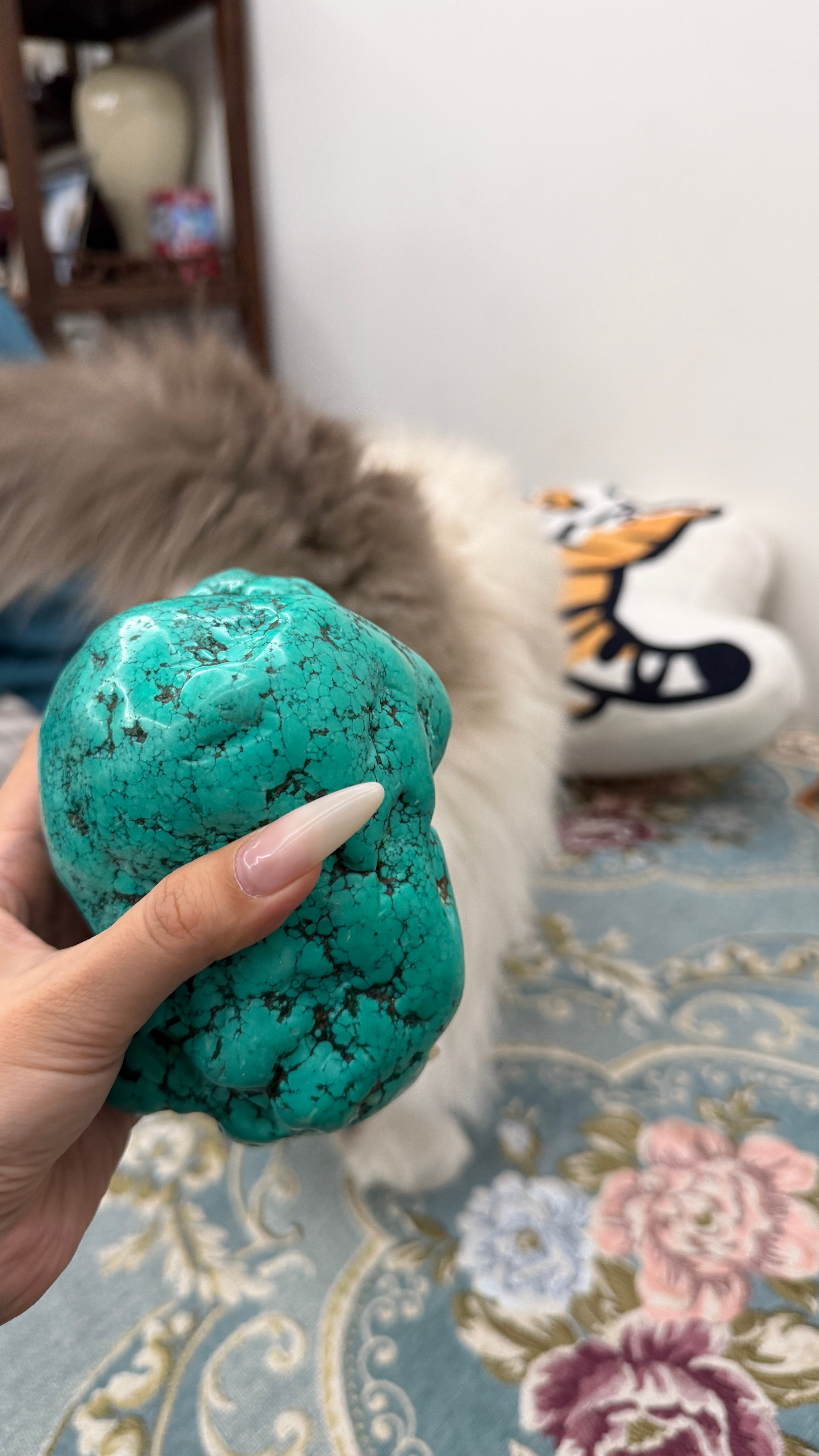 原来这么多年，家里架子上的破石头，疑似绿松石啊？？？马上偷走，车珠子！！年后做1