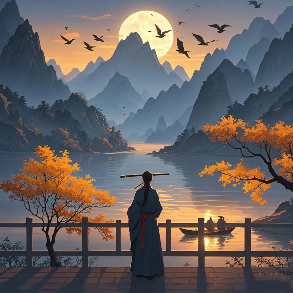 《秋夕赋》

时维九月，序属三秋。残云依水，将敛其形。独登危阁，凭栏远瞩。见飞鸟