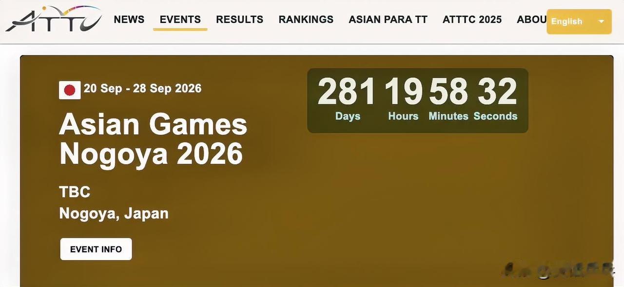 爱知·名古屋第20届亚运会乒乓球项目
比赛时间更新为2026年9月20日-9月2