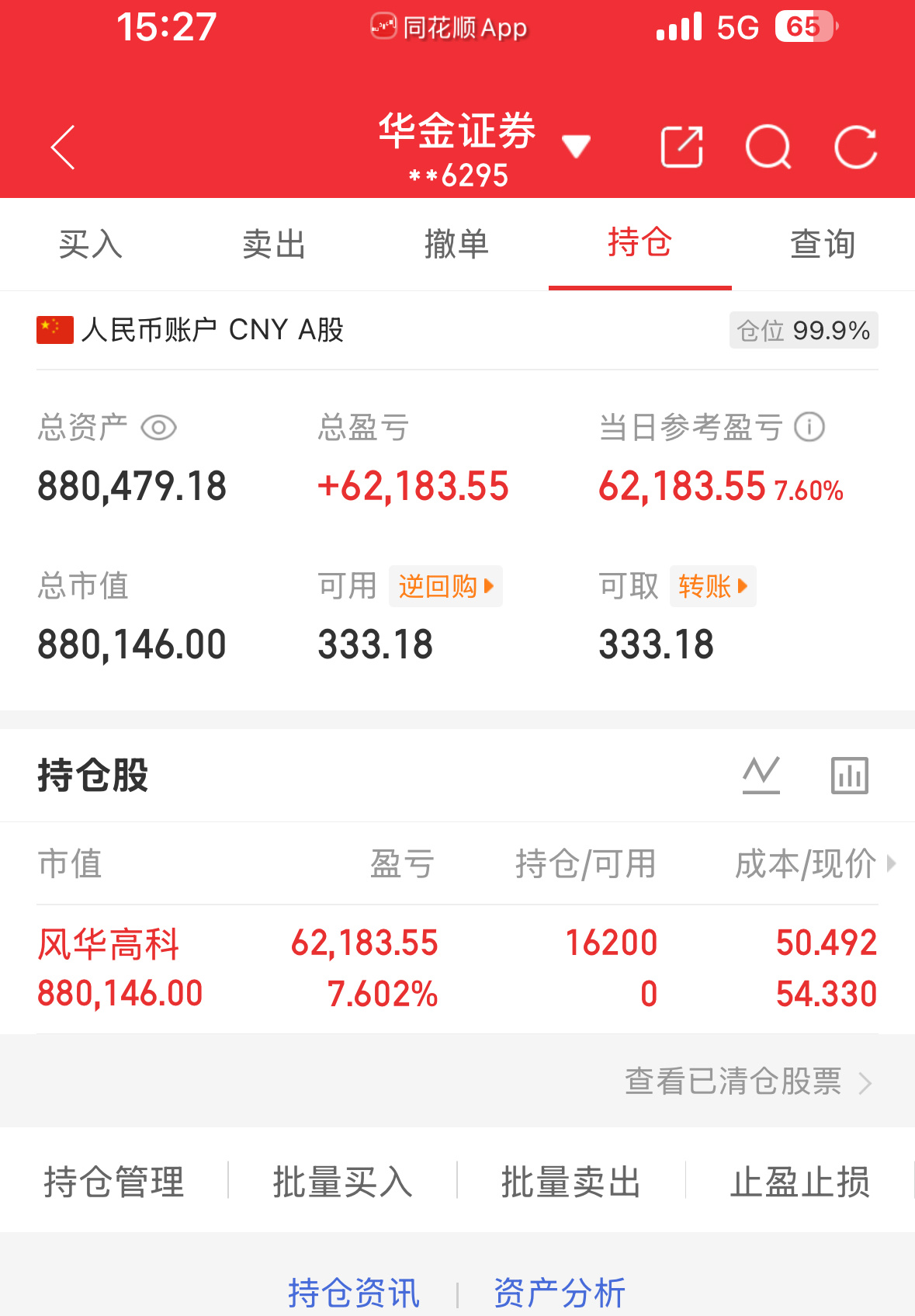 8.4炒股第191天（初始50万）总资产：880479当日参考盈亏：+62183