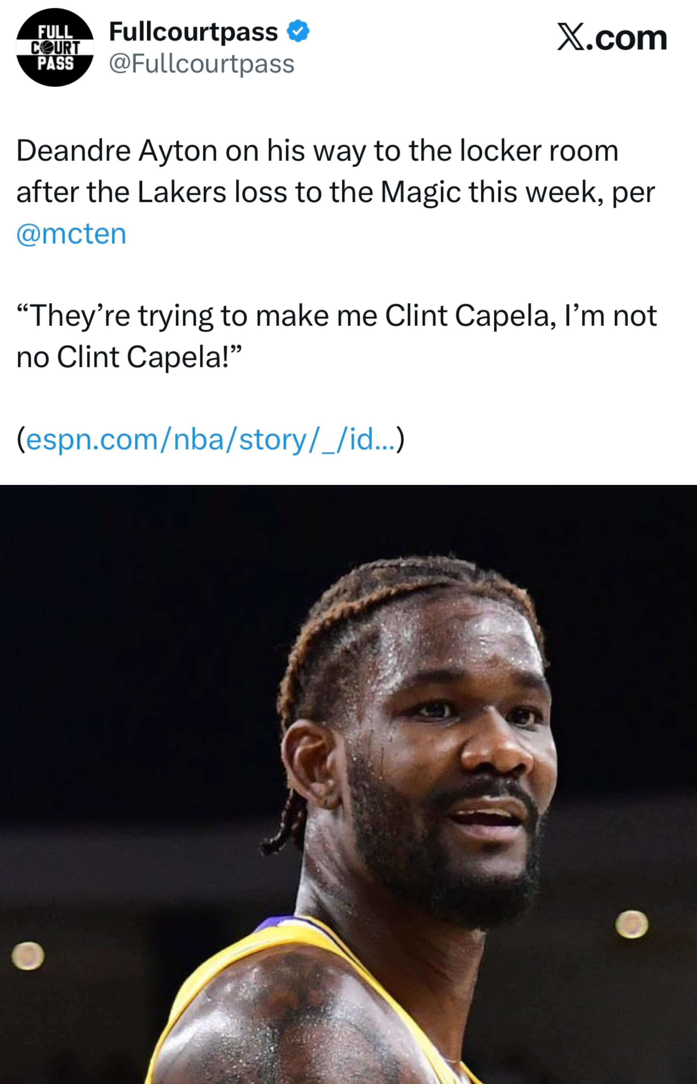 艾顿发牢骚了…来自湖人记者Dave McMenamin的报道，湖人不敌魔术后艾顿