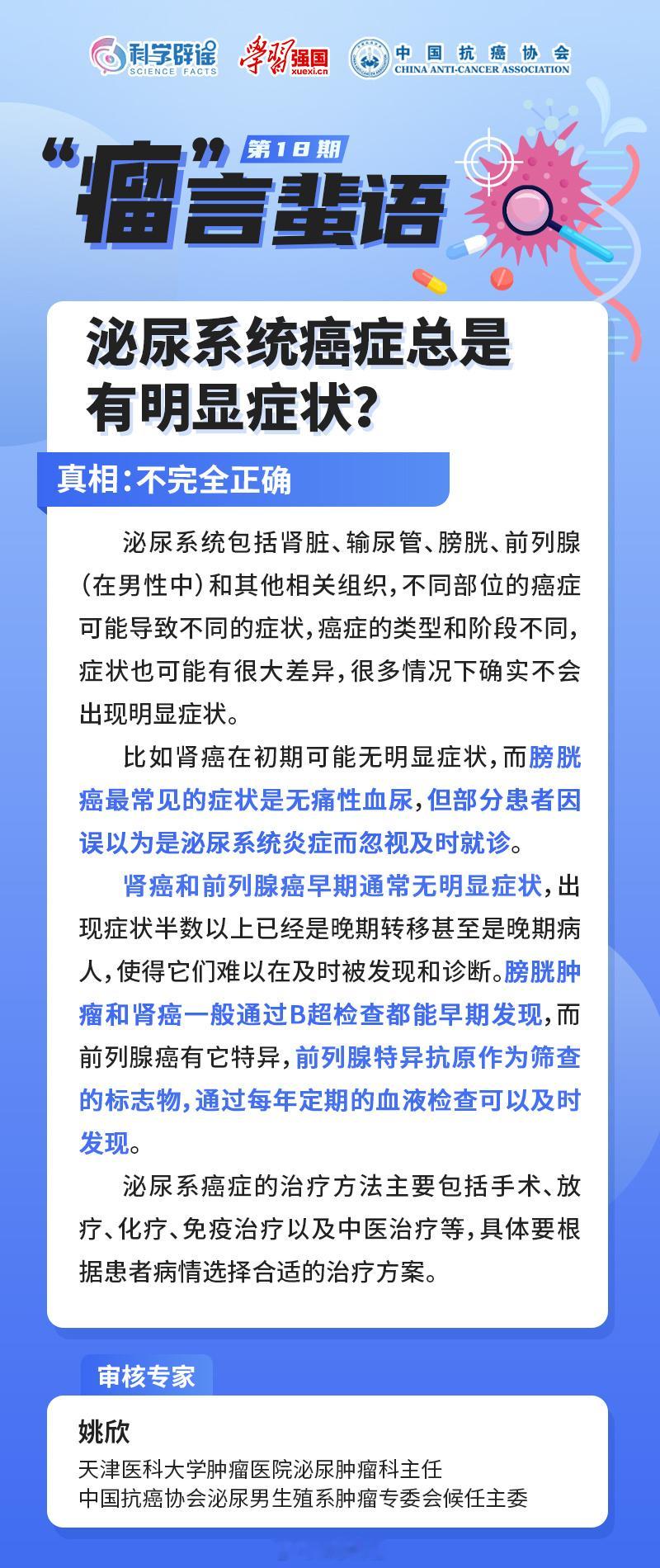 【#泌尿系统癌症总是有明显症状吗#】这是不完全正确的。不同部位的癌症可能会导致