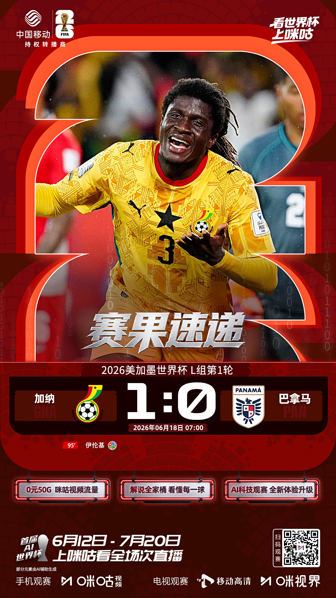 🏆美加墨世界杯L组第1轮伊伦基95分钟献绝杀🆚加纳1:0力克巴拿马👀 #看