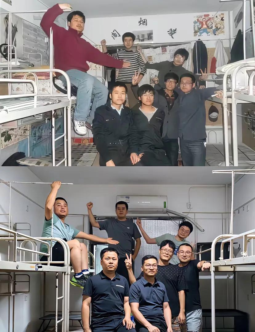 大学舍友20年后再相聚，一转眼已不再是曾经青涩的少年娃了！[捂脸]