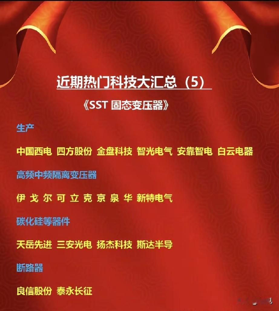 算力配电赛道迎来变革！SST固态变压器全产业链标的完整解析！
 
本次梳理SST