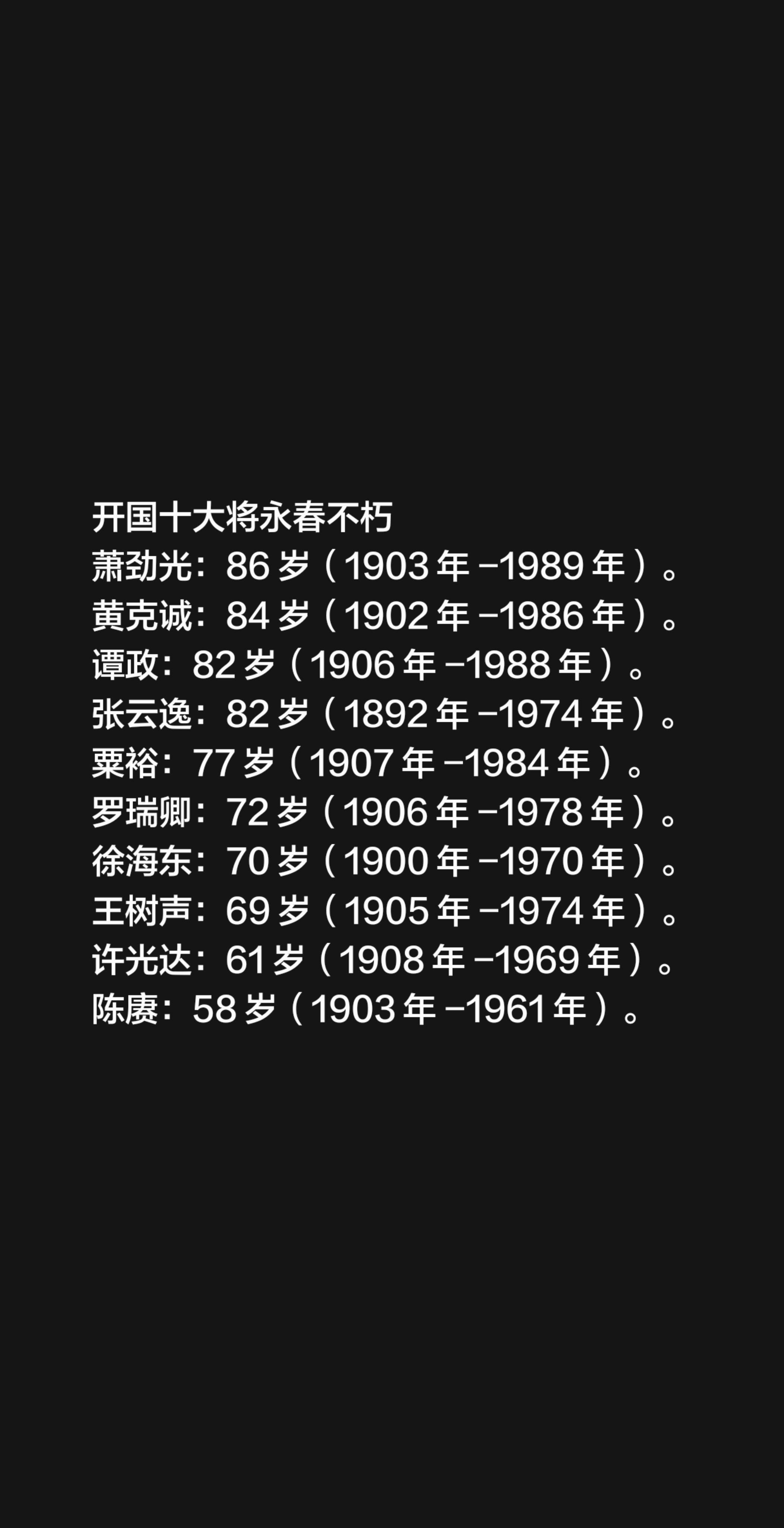 开国十大将永春不朽 萧劲光：86 岁（1903 年 -1989 年）。...
